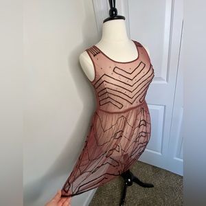 Free People Mesh Beaded Slip Dress Burgundy